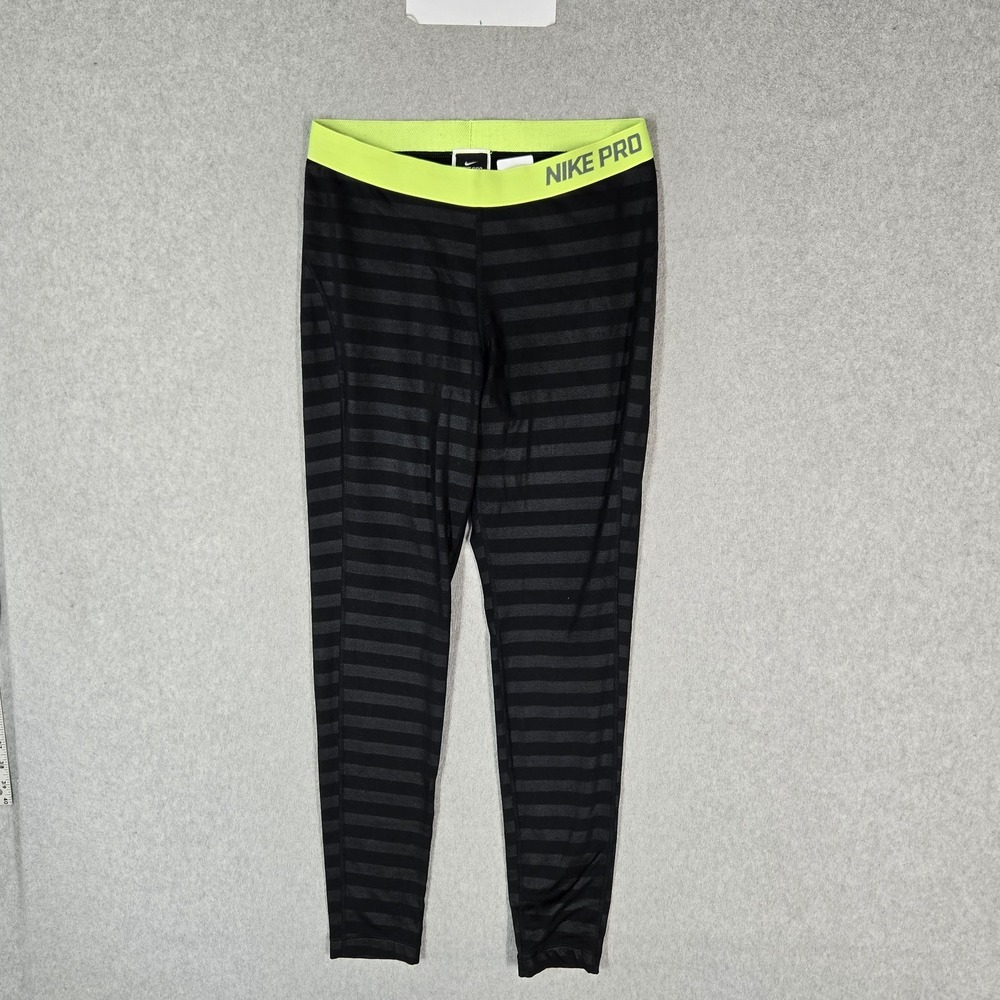 Nike Pro Women Activewear Pants L Black Hyperwarm Legging Striped Dri-Fit